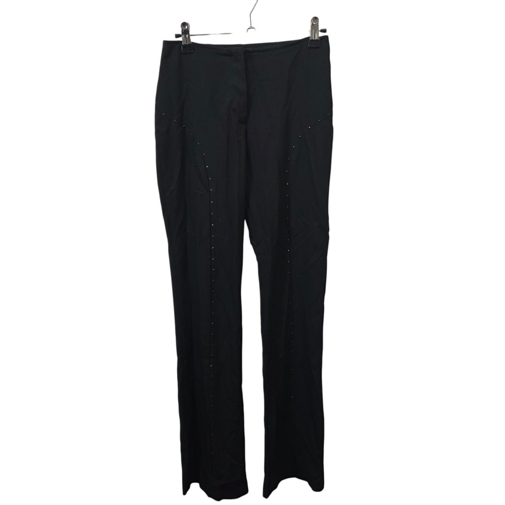 Sook Black Rhinestone Studded Pants Womens Straight Leg Dressy Y2K Goth Vintage